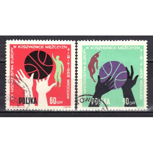Pologne 1963 : 13è Championnats D'europe De Basket-Ball Masculin À Wroclaw - Série De 2 Timbres Oblitérés