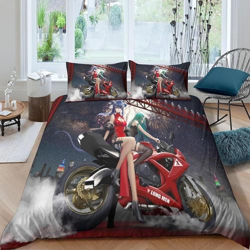 D Motorcycle Housse De Couette Pour Enfants Adulte Pi¿¿Ces Parure De Lit Adulte Avec Fermeture ¿¿Clair,Motorbike Housse Couette Avec Taies D'ore