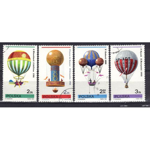 Pologne 1981 : Goupe Gordon-Bennett : Célèbres Pilotes De Ballons Spériques - Série De 4 Timbres Oblitérés