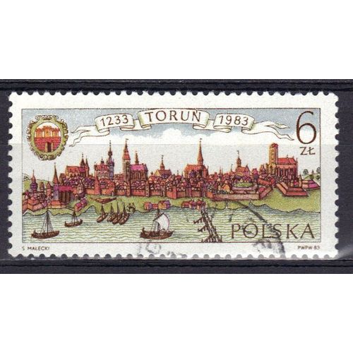 Pologne 1983 : 750è Anniversaire De L'octroi Des Droits Municipaux À La Ville De Torun : Gravure De L'ancienne Torun - Timbre Oblitéré