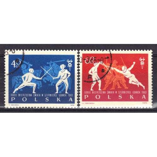 Pologne 1963 : 28è Championnats Du Monde D'escrime À Gdansk  - Série De 2 Timbres Oblitérés