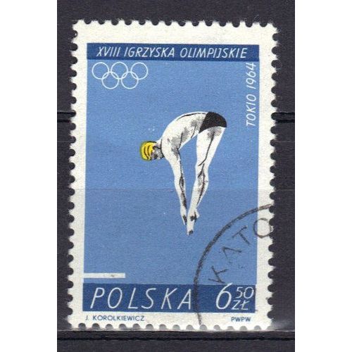 Pologne 1964 : Jeux Olympiques De Tokyo : Plongeon - Timbre Oblitéré