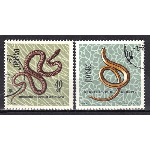 Pologne 1963 : Protection Des Reptiles Et Amphibies : Serpent / Orvet - Série De 2 Timbres Oblitérés