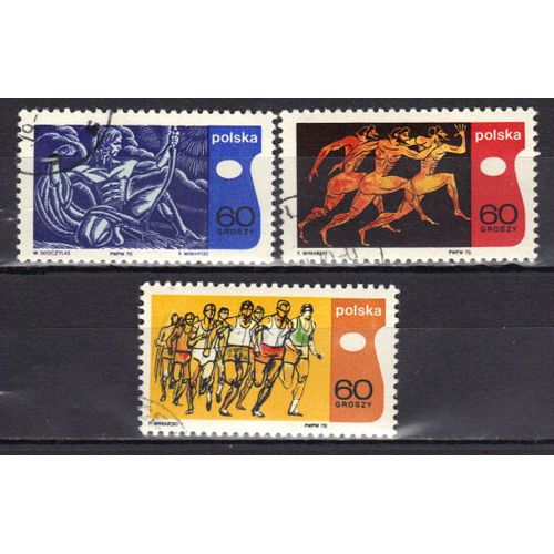 Pologne 1970 : Archet / Coureurs À Pied / Course Nationale - Série Entière De 3 Timbres Oblitérés