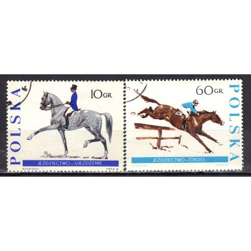 Pologne 1967 : Sesquicentenaire Du Haras De Janow Podlaski : Equitation Et Chevaux - Série De 2 Timbres Oblitérés