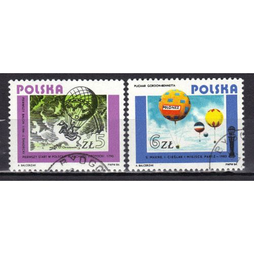Pologne 1984 : Histoire De L'aviation - Série De 2 Timbres Oblitérés