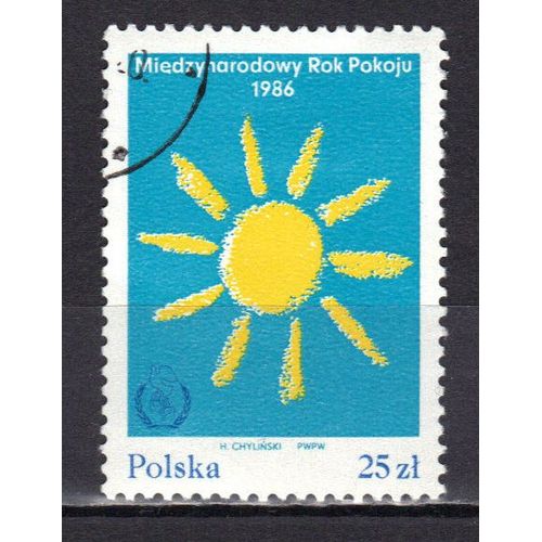 Pologne 1986 : Année Internationale De La Paix : Soleil, Emblème De L'année - Timbre Oblitéré