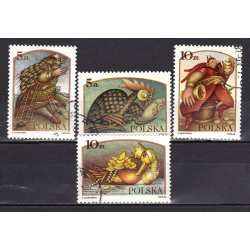 Pologne 1986 : Légendes Populaires Polonaises : Le Basilic / Le Duc Popiel / Le Canard D'or / Boruta, Le Démon - Série De 4 Timbres Oblitérés