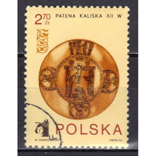 Pologne 1973 : "Poska 73" : Exposition Philatélique Internationale, À Poznan : Patène De La Ville De Kalisch (12è Siecle) - Timbre Oblitéré