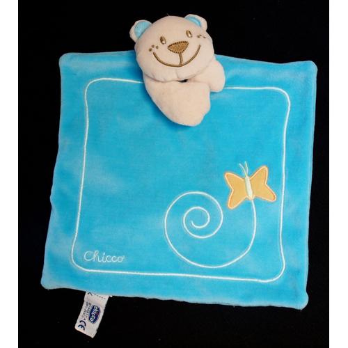 Doudou Peluche Ours Chicco Plat Bleu Papillon