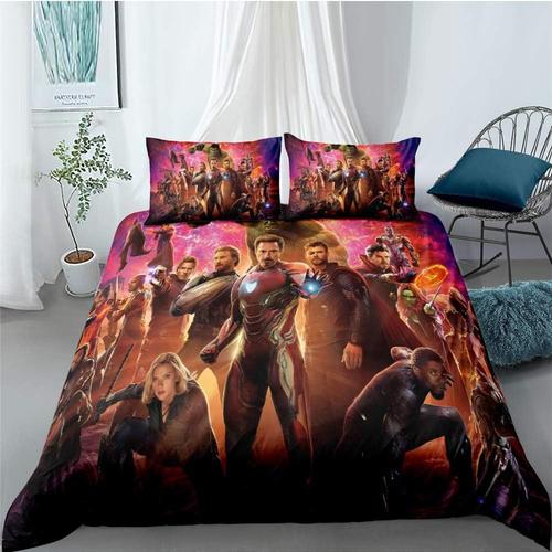 Parure De Lit The Aveng Hulk,Iron-Man,Captain America,Thor-Housse De Couette Microfibre Literie Pour Enfants+Taie Oreiller (A,Xcm)