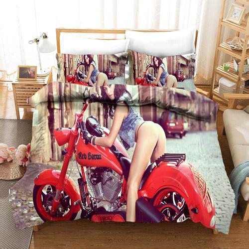 Parure De Lit Moto D - Sexy Beauty Model Racing - Housse De Couette Avec Taie D'oreiller - Pour Enfant - En Coton Renforc¿¿ - Dimensions : X Cm