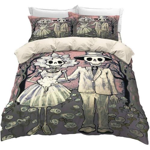 D Skull Parure De Lit,Housse De Couette Et Taies D'oreiller Motif T¿ºte De Mort,Literie Pour Enfants Gothique Doux,Microfibre Housse Couette Ado (