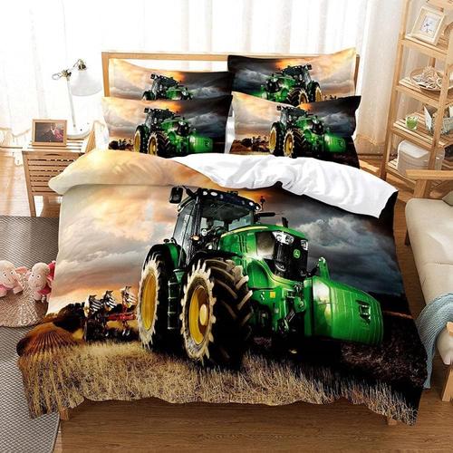 Housse De Couette X Adulte Tracteur Vert De Ferme Parure De Lit X Adulte Microfibre Avec Housse Couette + Taie D'oreiller X Cm