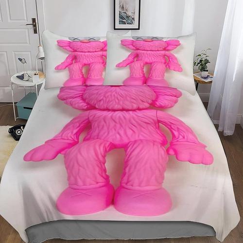 Pink Kaws Sets De Housses De Couettes D, Cartoon Characters Imprim¿¿ Ensemble De Literie Avec Housses De Couettes Et Assortie Taie D'oreiller, Pour Lit