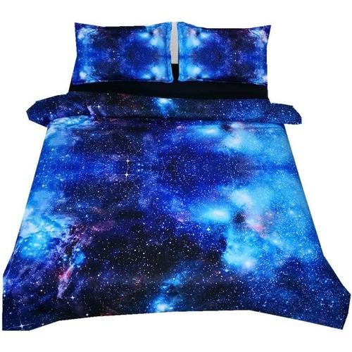 Xcm Personnes Bleu Noir Housse De Couette Avec Taie D'oreiller, Myst¿¿Re Galaxie Femme Homme Bambin Parures De Lit (Bleu Galaxie, _X__C