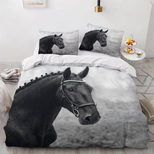 Parure De Lit Pi¿¿Ces Pour Personnes Cheval Enfants Impression D Housse De Couette Xcm Microfibre Hypoallergique Avec Fermeture ¿¿Clair + Taie