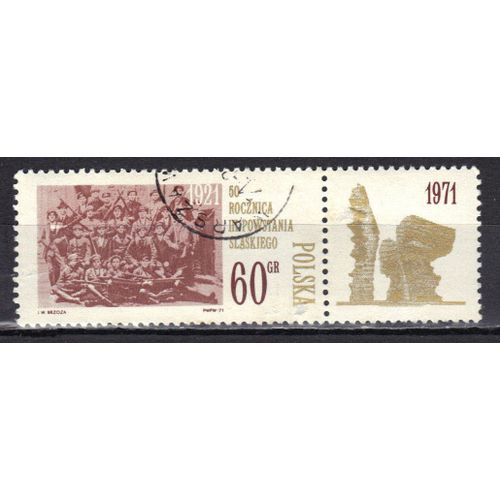 Pologne 1971 : 50è Anniversaire Du 3è Soulèvement Polonais En Silésie - Timbre Oblitéré + Vignette