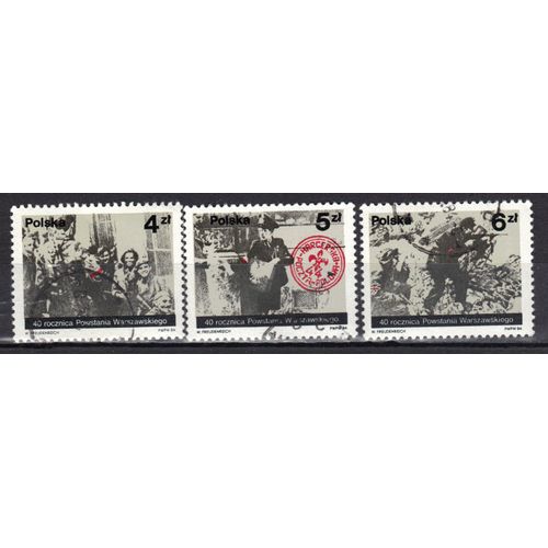 Pologne 1984 : 40è Anniversaire Du Soulèvement De Varsovie - Série De 3 Timbres Oblitérés