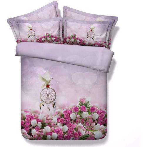 Violet ¿¿L¿¿Gant Fleur R¿ºver Receveur Housse De Couette Avec Taie D'oreiller, Jardin Floral Romantique Femme Parures De Lit Avec Fermeture ¿¿Clair (Attrapeur R¿ºves Colombe, _X__Cm)