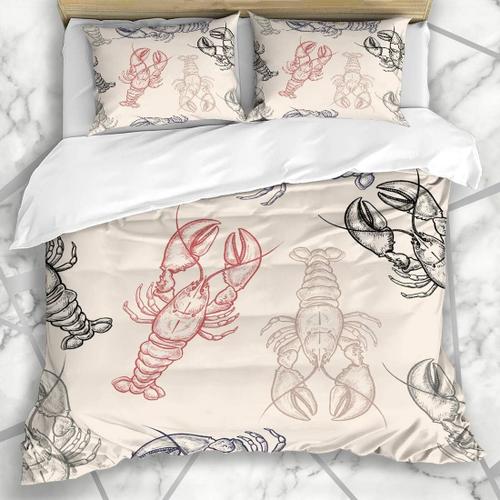 Literie - Housse De Couette Nature Fruits De Mer Sous L¡Äeau Aliments Boisson Mer De Homard Vintage Gravure Motif Dessin Dessin Tablier Cancer Microfibre Trois Pi¿¿Ces * Cm