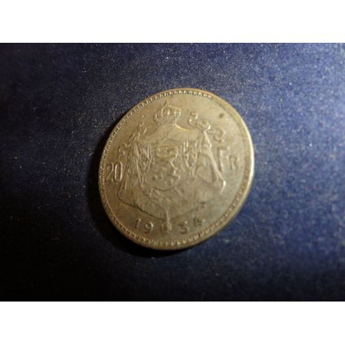 Belgique,20 Francs Argent,1934