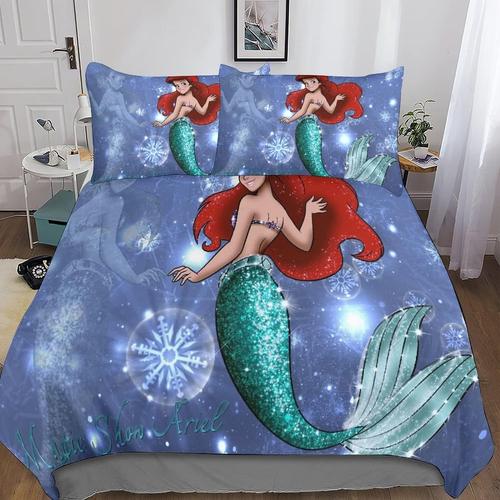 The Little Mermaid D Imprim¿¿ Parure De Lit Et Taies D'oreiller De Literie Anime Microfibre Fermeture ¿¿Clair Ensemble De Literie Housses De Couettes Pour Adultes Et Enfants Double£¿X