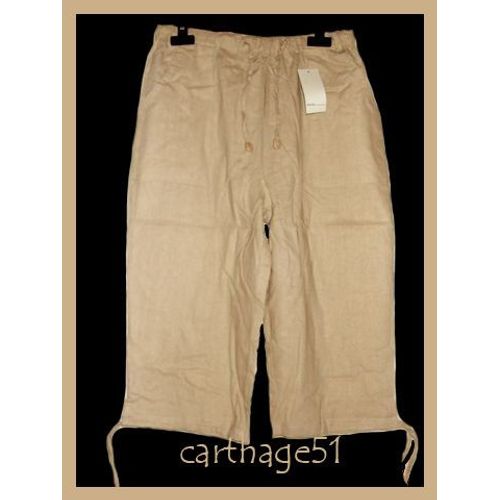 Pantacourt 100% Lin Fabrication Italienne Tailles  M(38) L(40) Xl(42) Xxl(44)  Beige Bleu Noir Blanc Ecru Marron Rouge Gris Taupe Pantalon Sarouel