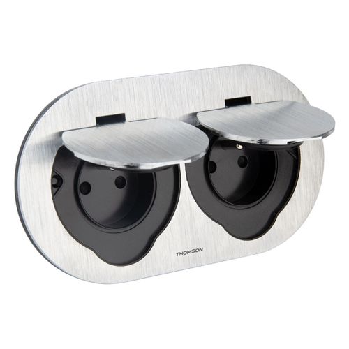 Prise de sol double étanche ronde 16A - 2P+T IP55 - Métal Brossé - Initiale - Thomson