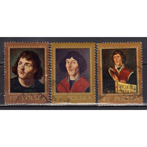 Pologne 1973 : Tableaux : Portraits Nicolas Copernic - Série De 3 Timbres Oblitérés