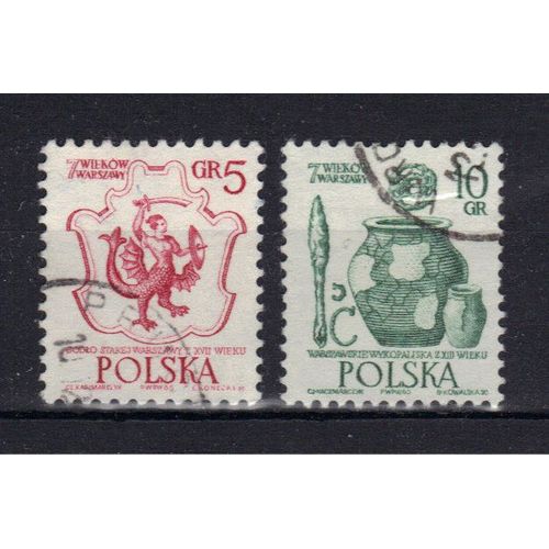 Pologne 1965 : 7è Centenaire De Varsovie : Armes Du 17è Siècle / Poterie - Série De 2 Timbres Oblitérés