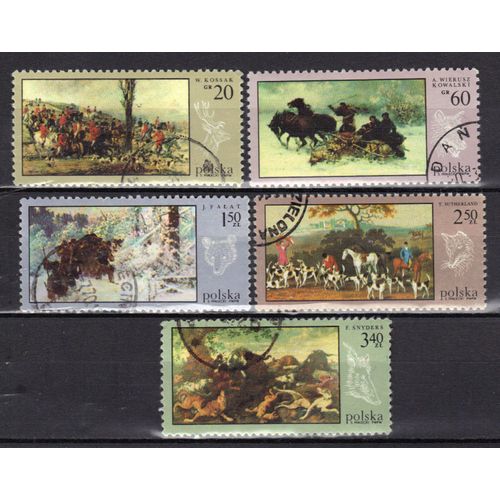 Pologne 1968 : Peintures De Chasse - Série De 5 Timbres Oblitérés