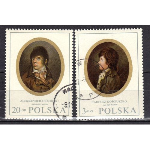 Pologne 1970 : Miniatures : Aleksander Orlowski / Tadeusz Kosciuszko - Série De 2 Timbres Oblitérés
