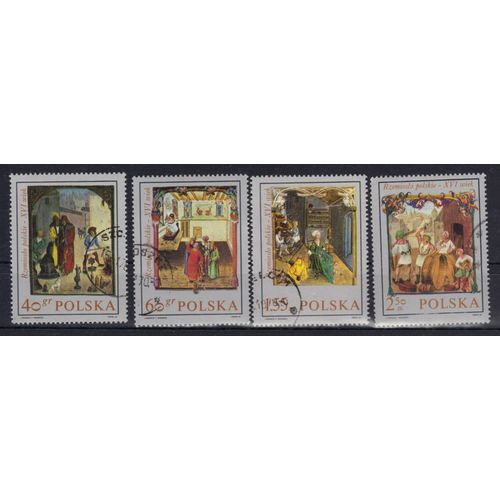 Pologne 1969 : Artisanat Polonais Dans La Peinture Du 16è Siècle - Série De 4 Timbres Oblitérés