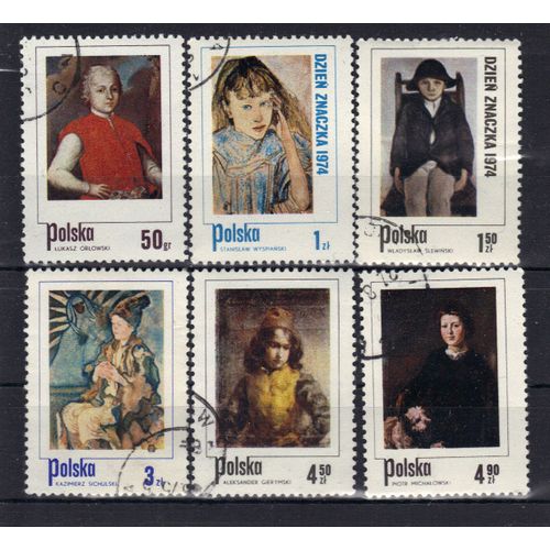 Pologne 1974 : Journée Du Timbre : Trableaux D'artistes Polonais - Série De 6 Timbres Oblitérés