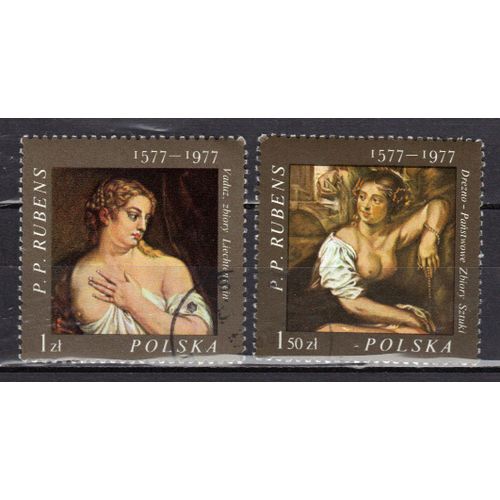Pologne 1977 : 400è Anniversaire De La Naissance Du Peintre P.P.Rubens (1577-1640) : Tableaux : La Toilette De Vénus / Bethsabée - Série De 2 Timbres Oblitérés