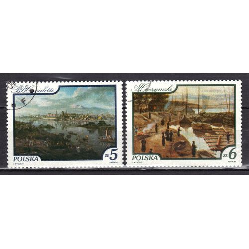 Pologne 1984 : Tableaux : "Vue De Varsovie" / "La Vistule" - Série De 2 Timbres Oblitérés