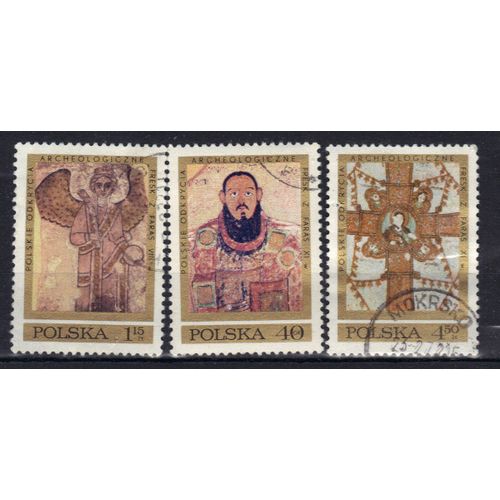 Pologne 1971 : Découvertes Archéologiques Polonaises : Les Fresques De Faras Des 8è Au 13è Siècle - Série De 3 Timbres Oblitérés