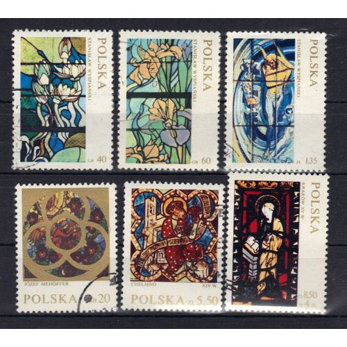 Pologne 1971 : Vitraux - Série De 6 Timbres Oblitérés