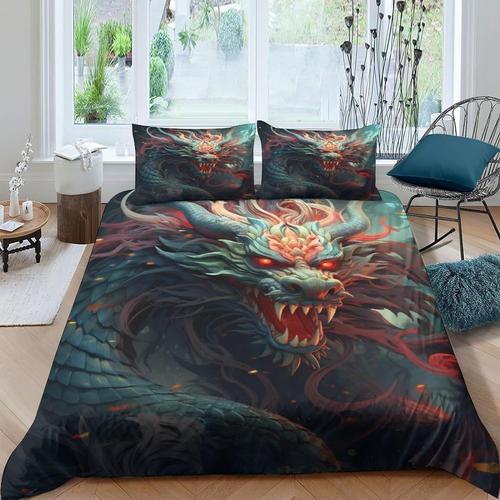 Ensemble De Housse De Couette Avec Impression D Dragon, Shenlong Abstract Mad Fantasy, Landscape Thing, Ensemble De Literie D¿¿Coratif Pi¿¿Ces Avec Taies D'oreiller, King Size, Ful