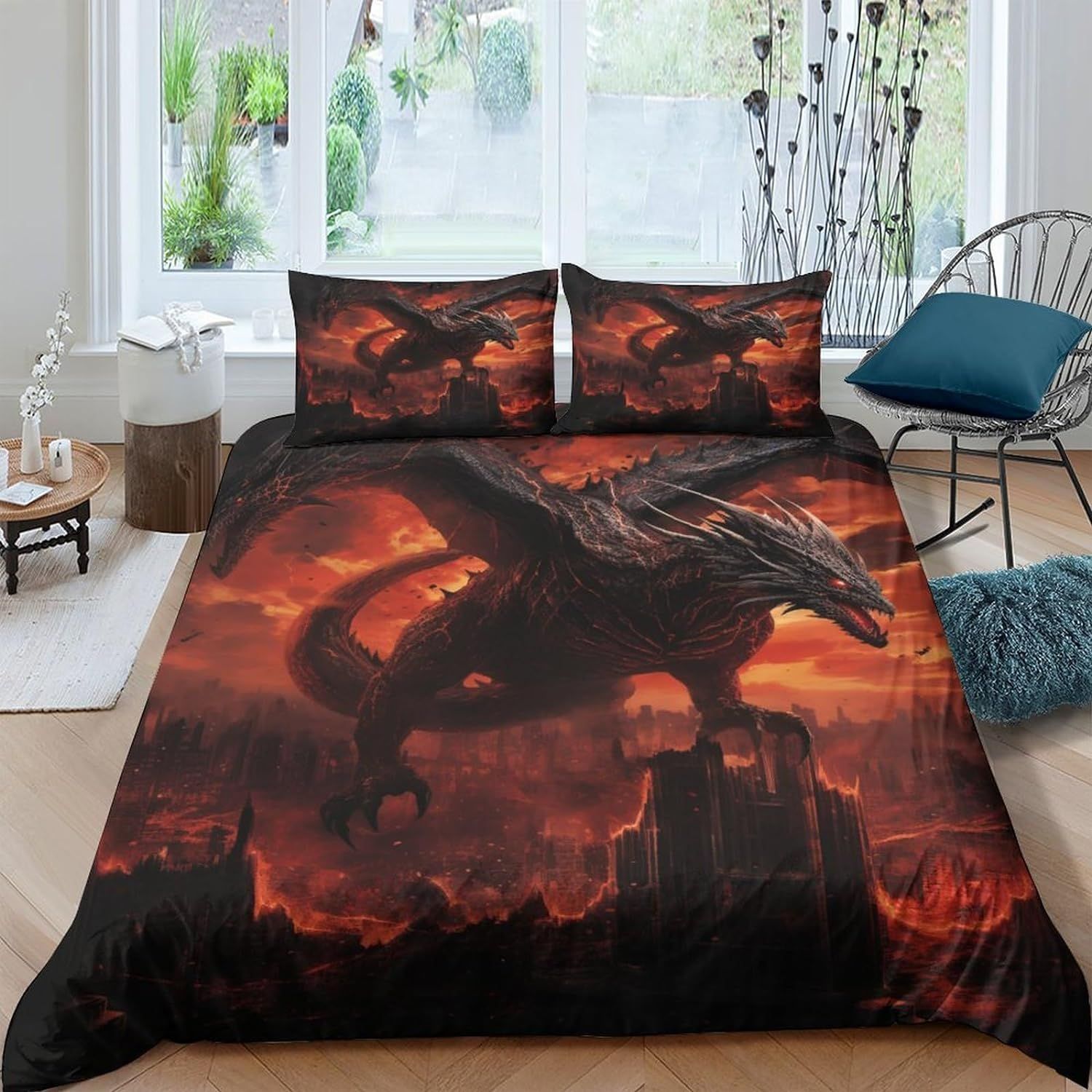 Ensemble De Housse De Couette Avec Impression D Dragon, Shenlong Abstract Mad Fantasy, Landscape Thing, Ensemble De Literie D¿¿Coratif Pi¿¿Ces Avec Taies D'oreiller, King Size, Que