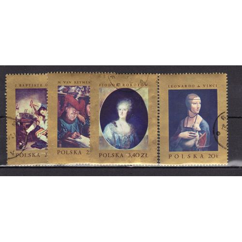 Pologne 1967 : Peintures Européennes Des Musées Nationaux - Série De 4 Timbres Oblitérés Couleur Or