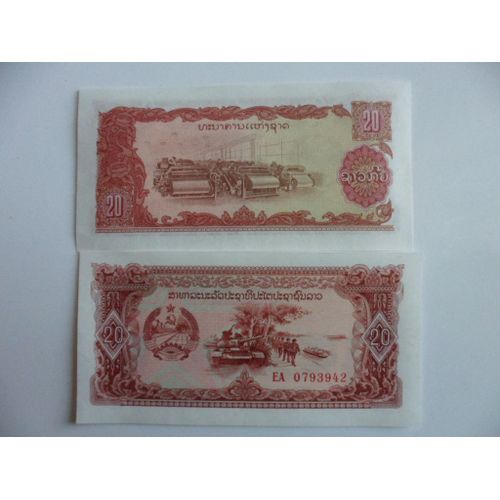 Laos Lot De 2 Billets 20 Skip , Numeros Consécutifs !  Neufs / Unc !!