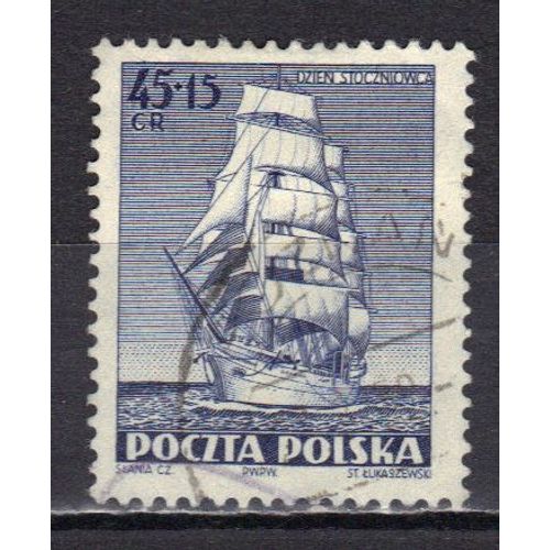 Pologne 1952 : Journée Des Chantiers Navals : Frégate "Dor Pomorza" - Timbre Oblitéré