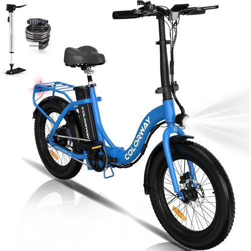 Colorway Vélo Électrique Bk6g, Vae Pliant 20", E-Bike Vélo Assiatance Électrique À 2 Modes De Conduite, Batterie 36v 12ah 250w Bleu
