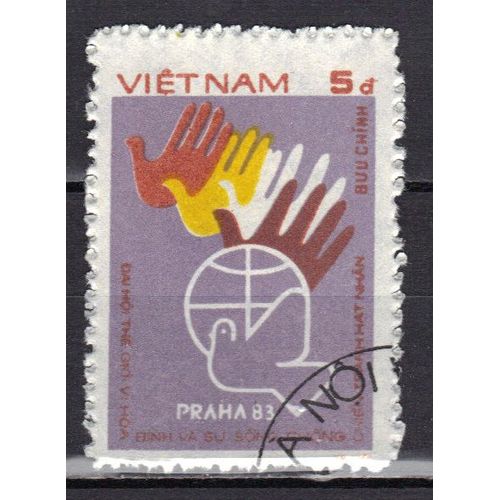 Vietnam 1983 : Conférence Pour La Paix À Prague : Mains Des 4 Races - Timbre Oblitéré