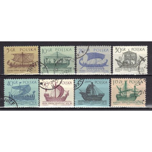 Pologne 1963 : Navigation À Voile - Série De 8 Timbres Oblitérés