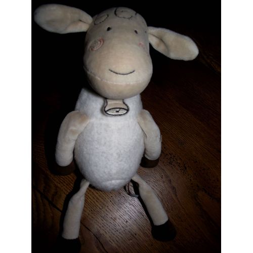 Doudou Mouton Agneau Sucre D'orge Peluche Cloche Marron Beige 26 Cm