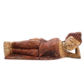Statues de Bouddha Couché en Bois Sculpture Fait Main Artisanal Décoration Minimaliste Zen