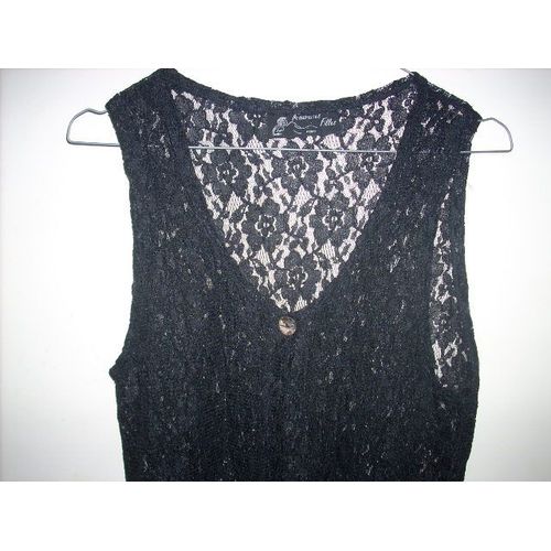 Veste Longue En Dentelle Noire,Sans Manches T 38/40